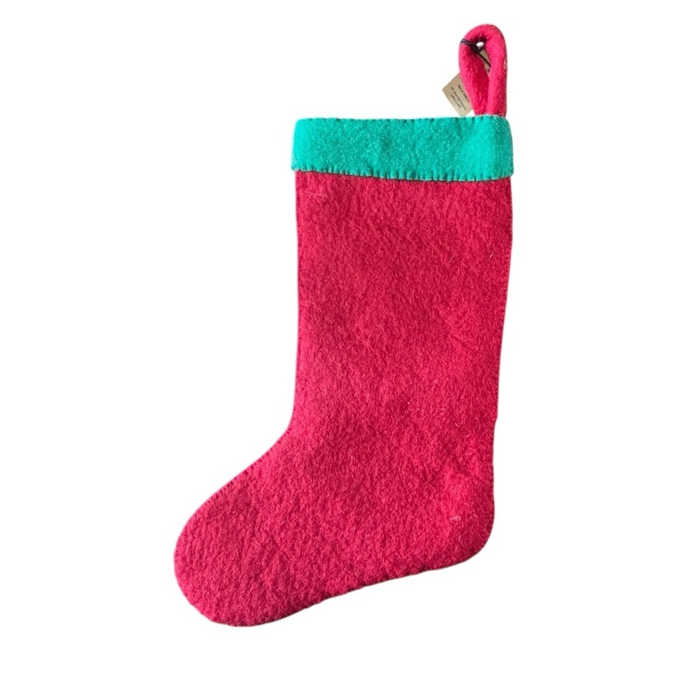 WOOL CHRISTMAS STOCKING LETTER TO SANTA Pocket Felt 19” red green - Picture 2 of 11